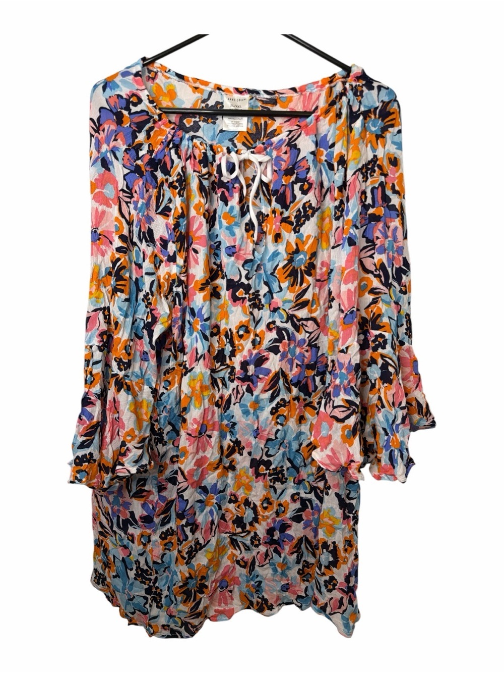 Anne Cole Bright Multi-Color Floral Tie-Neck Tunic Swim Coverup NWT